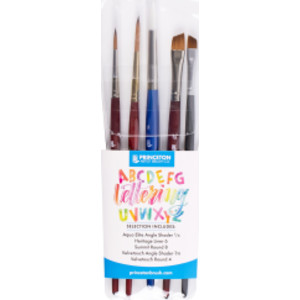 Lettering Brush Set, Synthetic Bristles, Short Handle Mixed Media Paintbrush, Assorted, 5 Pieces