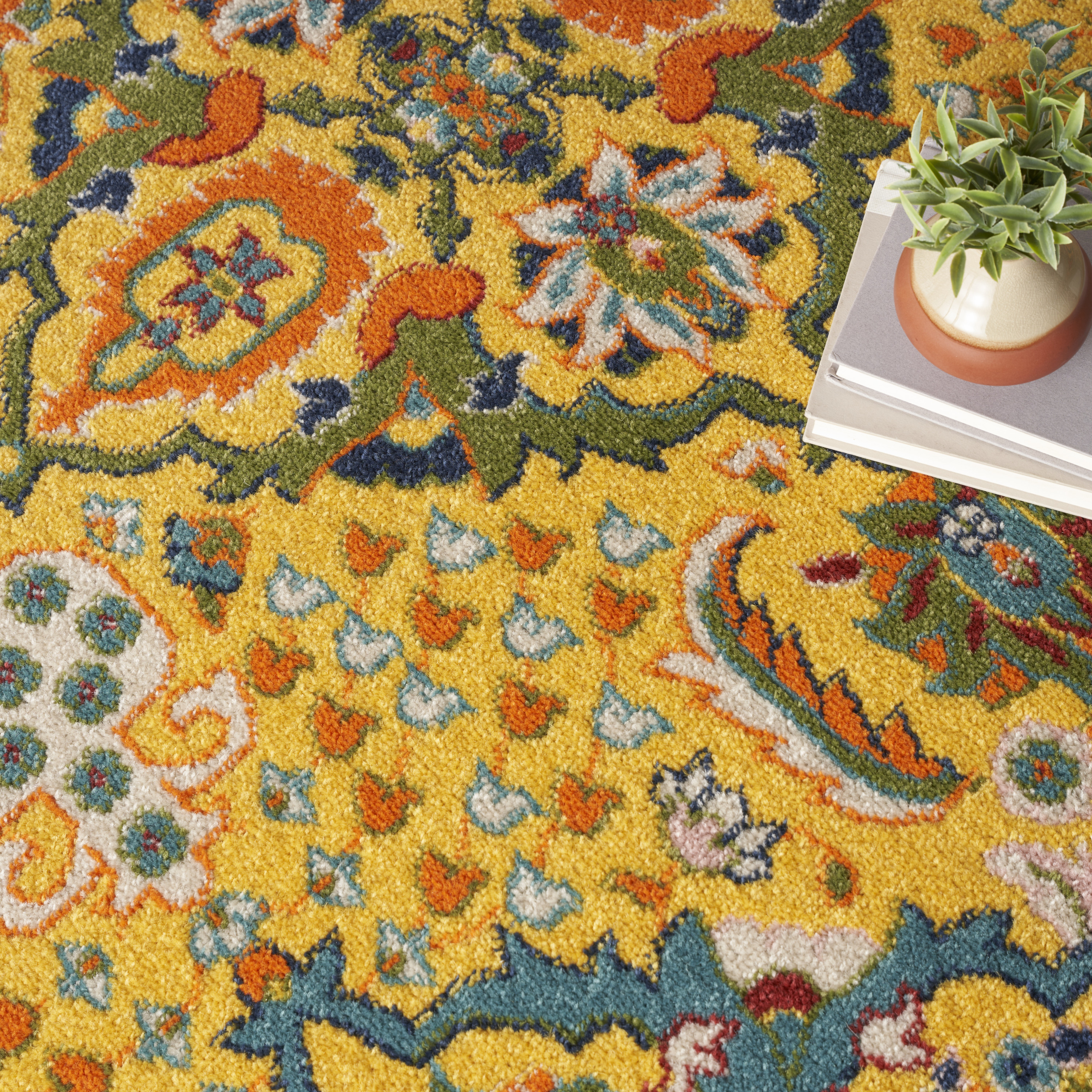 Nourison Allur 7’10” x Round Yellow Multicolor Bohemian Indoor Rug