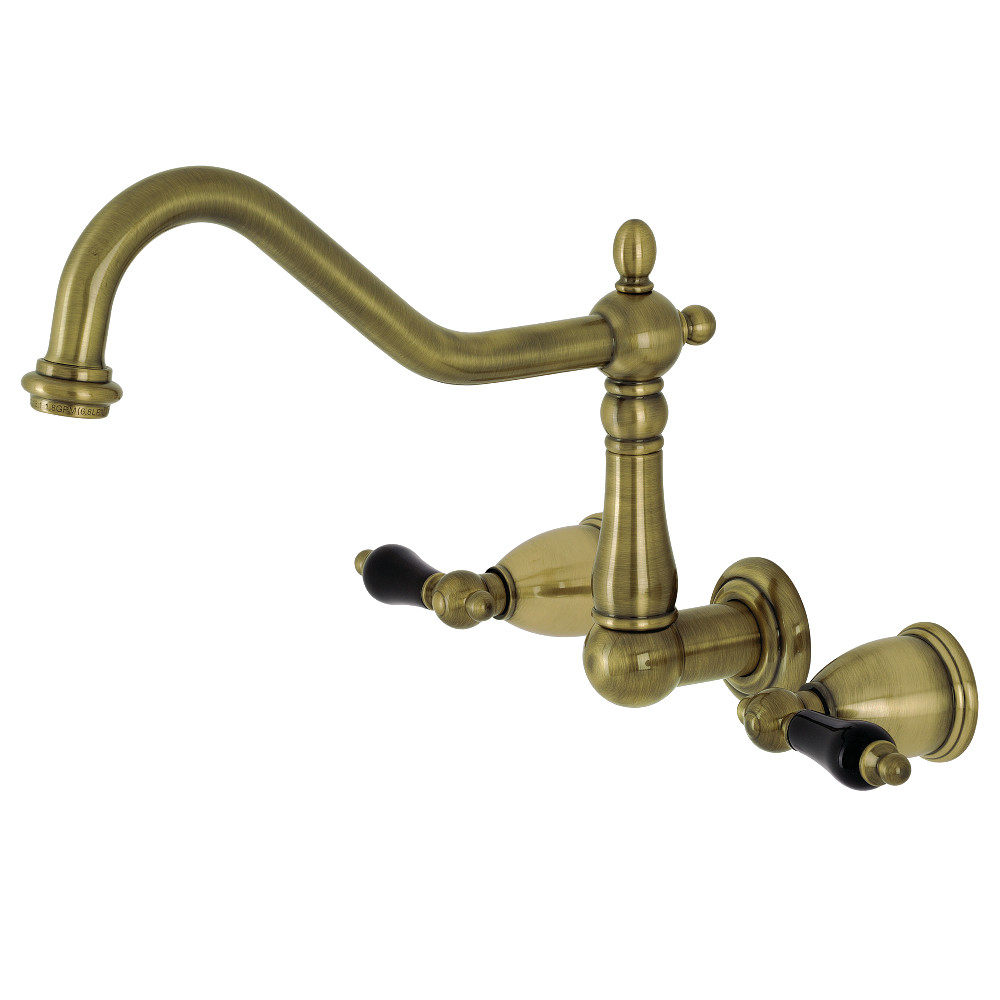 Double-Handle Wall-Mount Kitchen Faucet, Antique Brass with 4 Finish Options