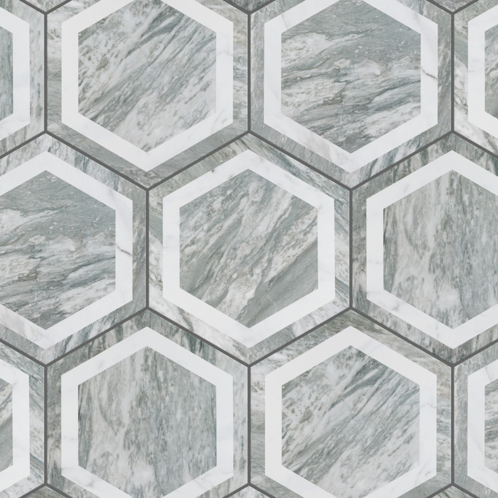 Marbilia Hex Bardiglio White Geo with Biotech 11 in. x 13 in. Porcelain Floor and Wall Tile