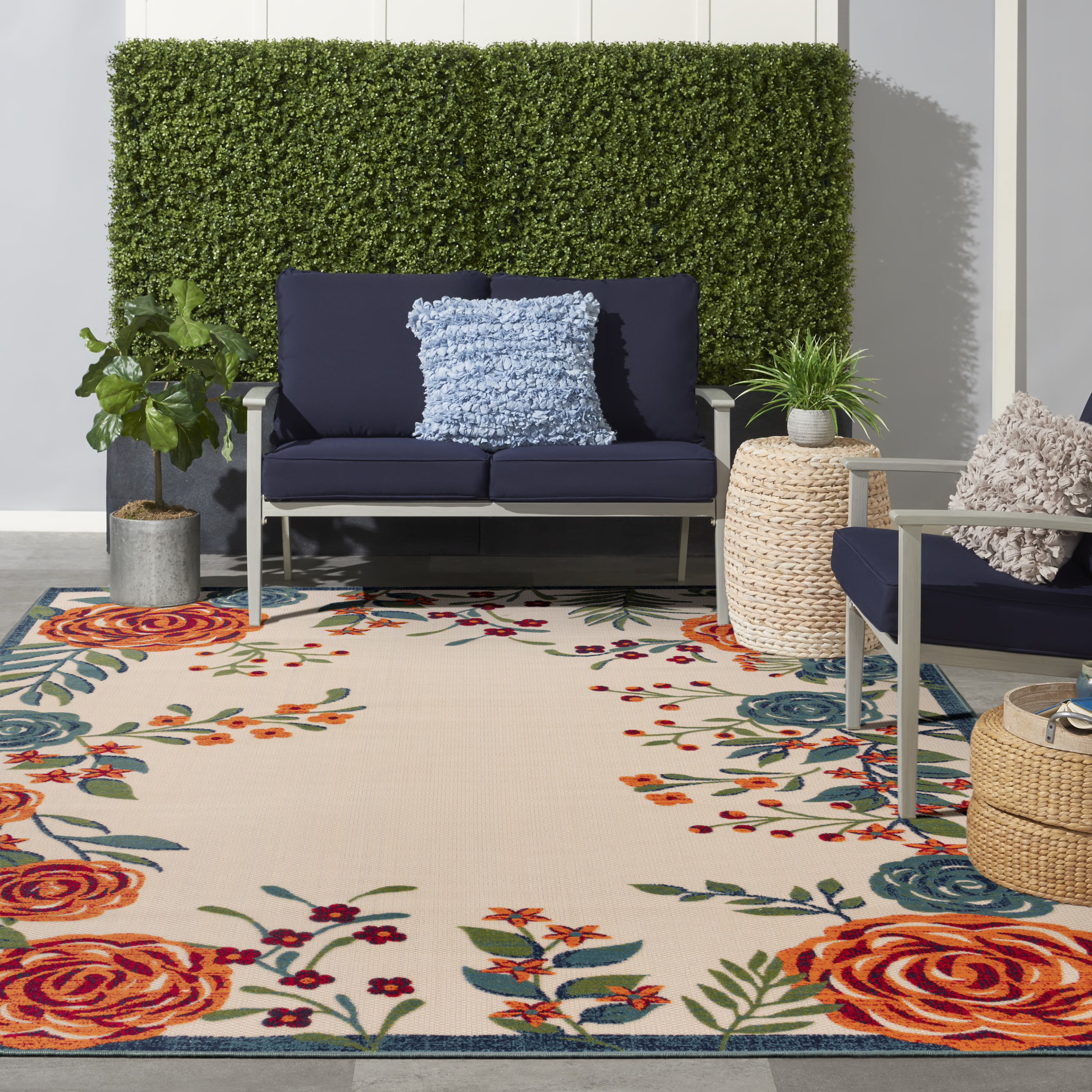 Nourison Aloha 7'10" x 10'6" Ivory Multicolor Outdoor Rug
