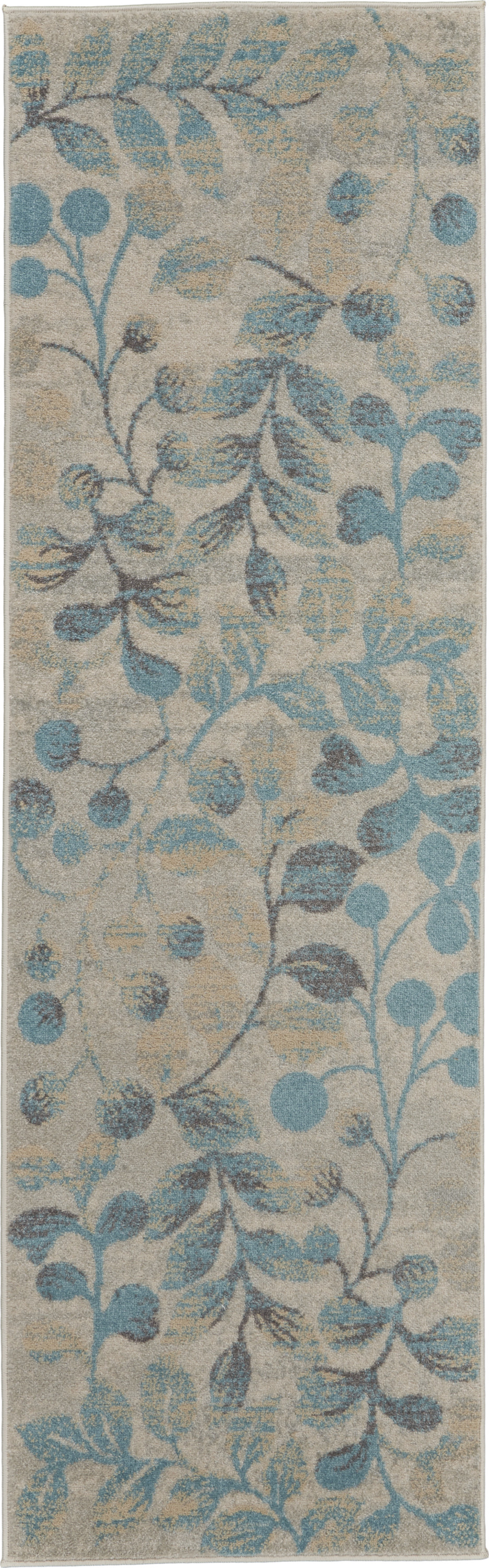 Nourison Tranquil 2'3" x 7'3" Ivory Turquoise Farmhouse Indoor Rug