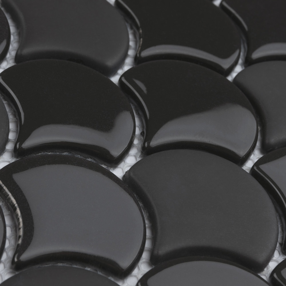 Expressions Scallop Black 11.25x12 Fish Scale Glass Floor and Wall Face