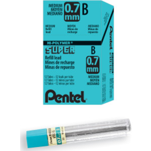 Super Hi-Polymer Lead Refill (0.7mm) Medium, B, 12 Pieces/Tube, 12 Tubes/Box
