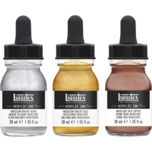Professional Acrylic Ink, Iridescent Colors, 30 mL Bottles, Set of 3