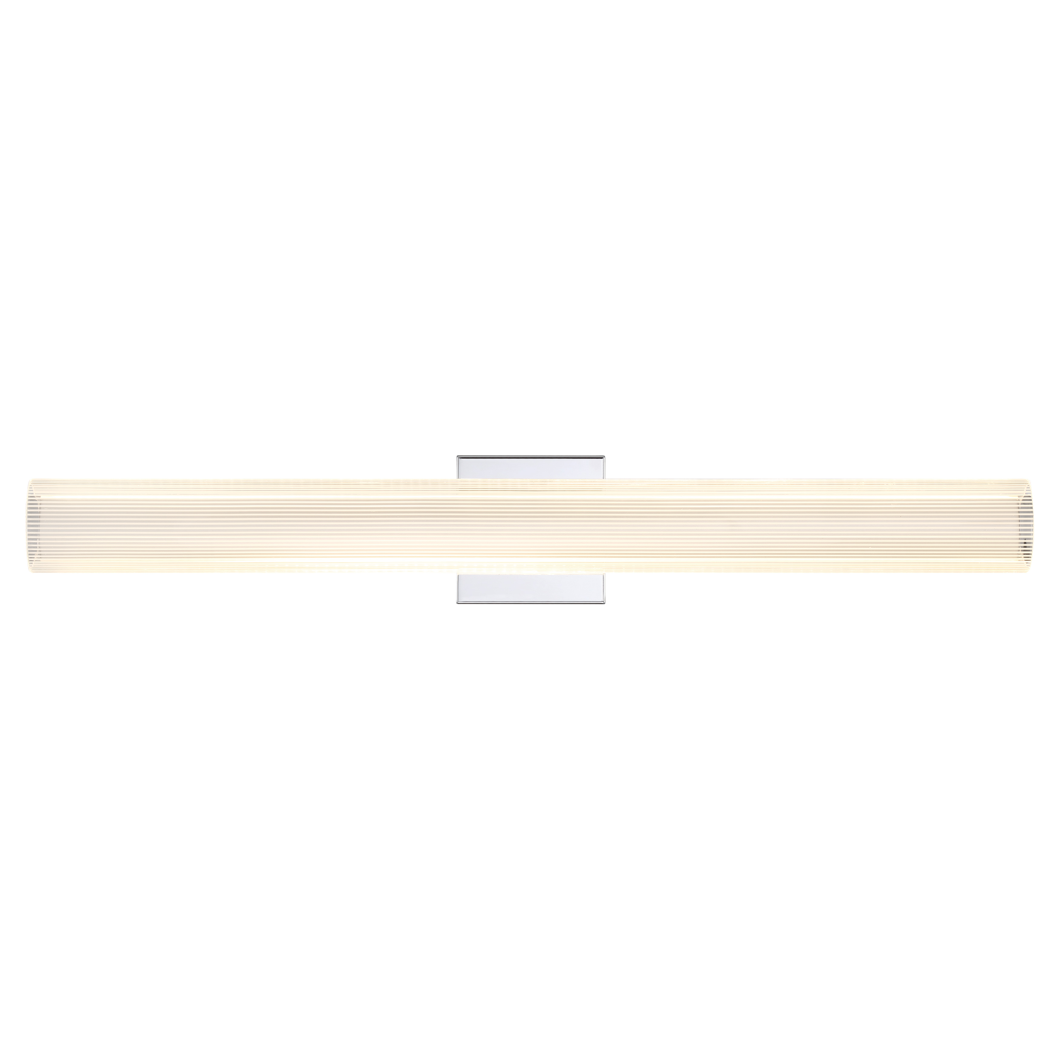 The Razors Edge LED Wall Sconce delivers exceptional bathroom and vanity lighting with its 31-inch width and high-CRI LED technology. The chrome finish and striped acrylic shade create a modern aesthetic while providing even, flattering illumination. - alternate view