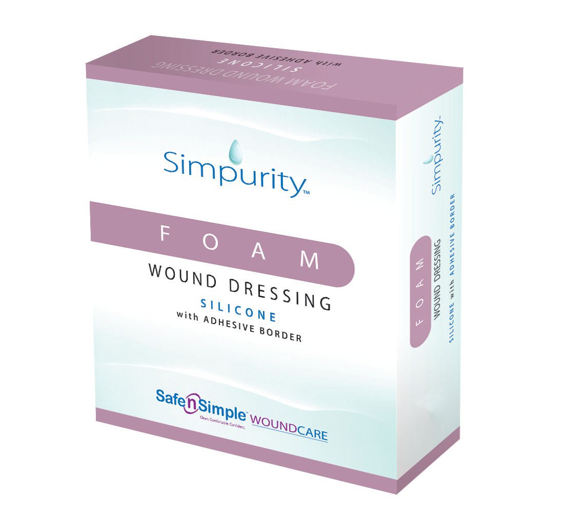 Safe N Simple DRESSING, WND SIL FM W/ADH BORDER 3"X3" (12/BX 16BX/CS)