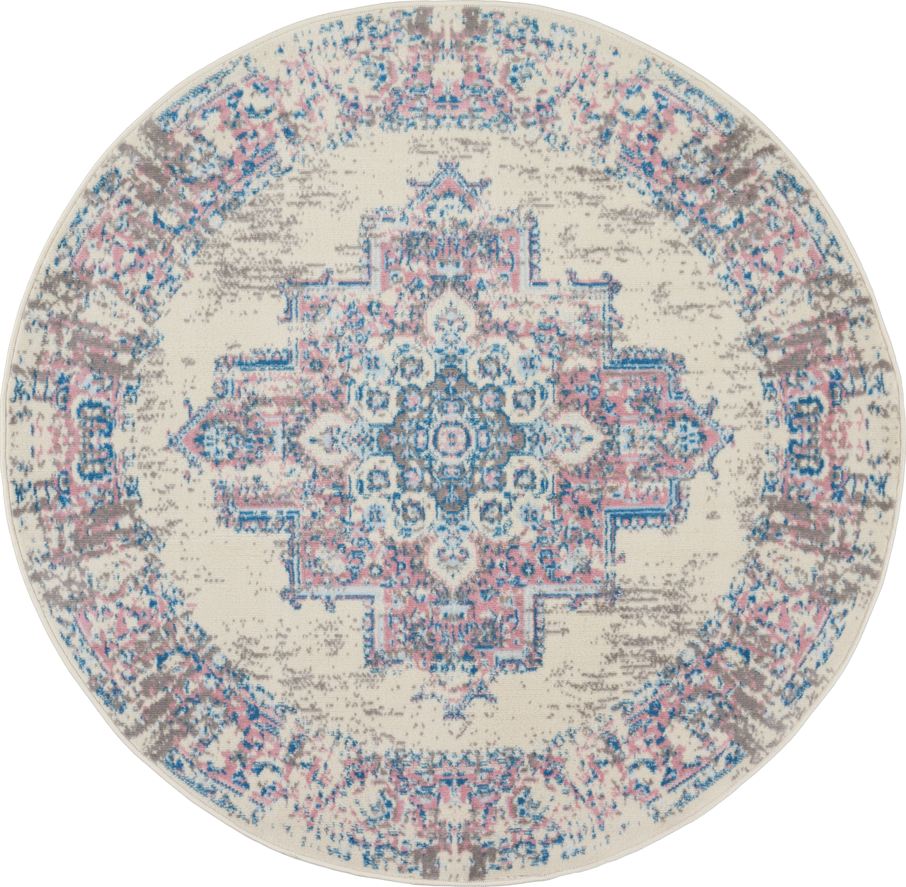 Nourison Grafix 4' x Round Ivory Pink Vintage Indoor Rug