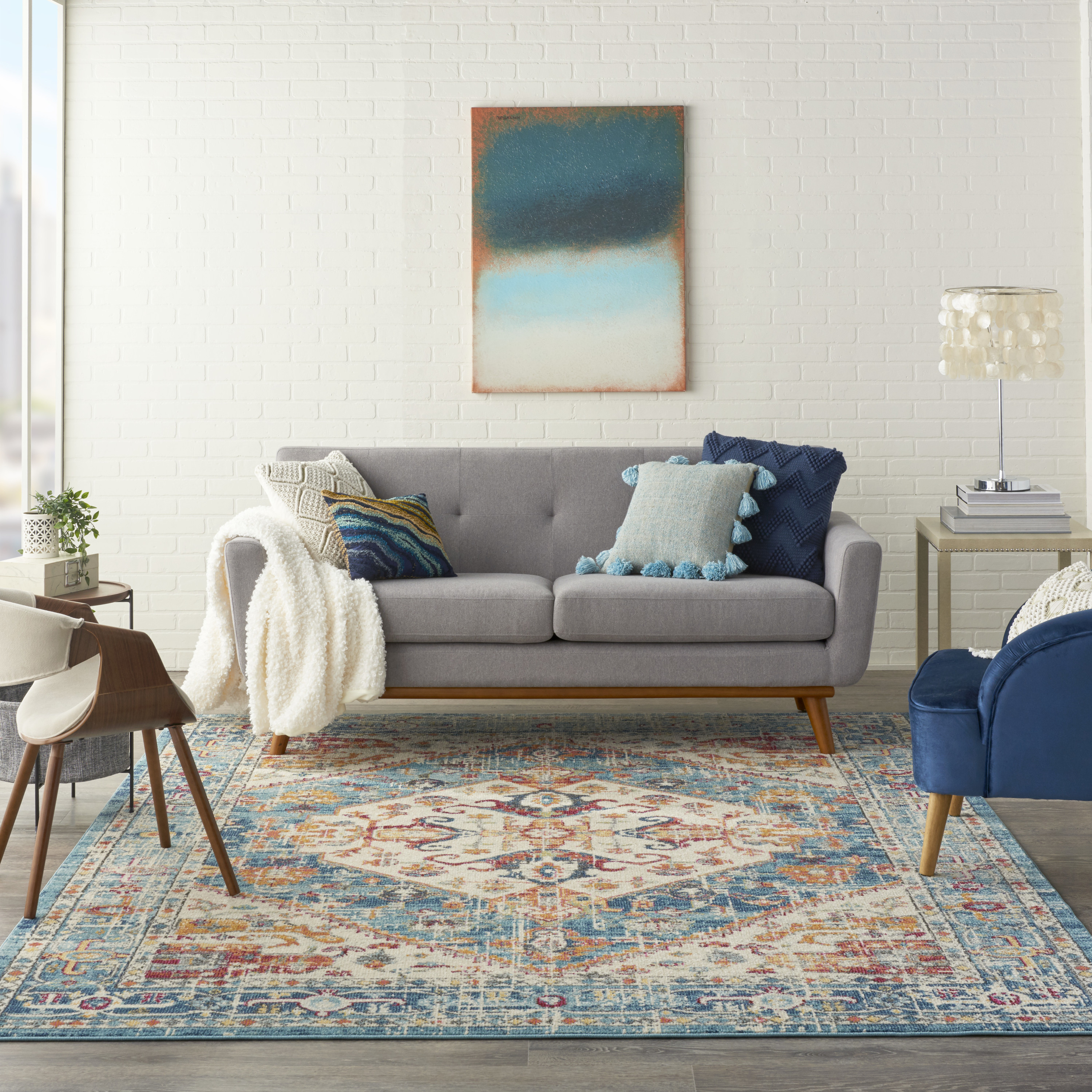 Nourison Passion 6'7" x 9'6" Ivory Light Blue Bohemian Indoor Rug