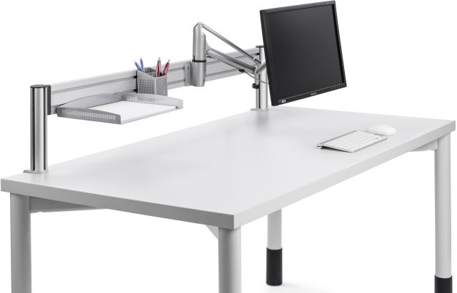 Maximizes desk space and keeps technology within reach.