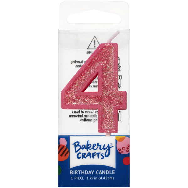 4 Mini Pink Glitter Numeral Candles