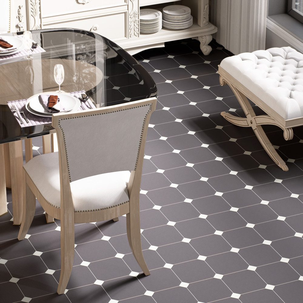 Vaudeville Octagon Antracita with Taco Nacar 7-7/8 in. x 7-7/8 in. Porcelain Floor and Wall Tile