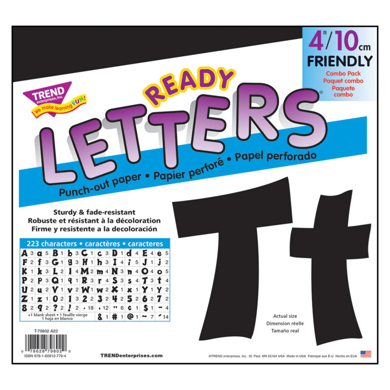 Black 4-Inch Friendly Uppercase/Lowercase Combo Pack (EN/SP) Ready Letters®