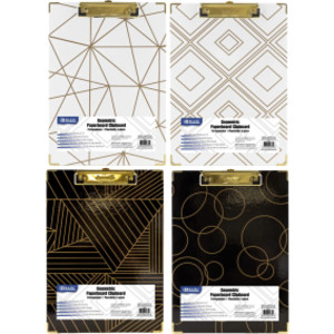 Paperboard Clipboard with Gold Low Profile Clip, Assorted Geometric Designs (No Design Choice), 12.9" x 9"