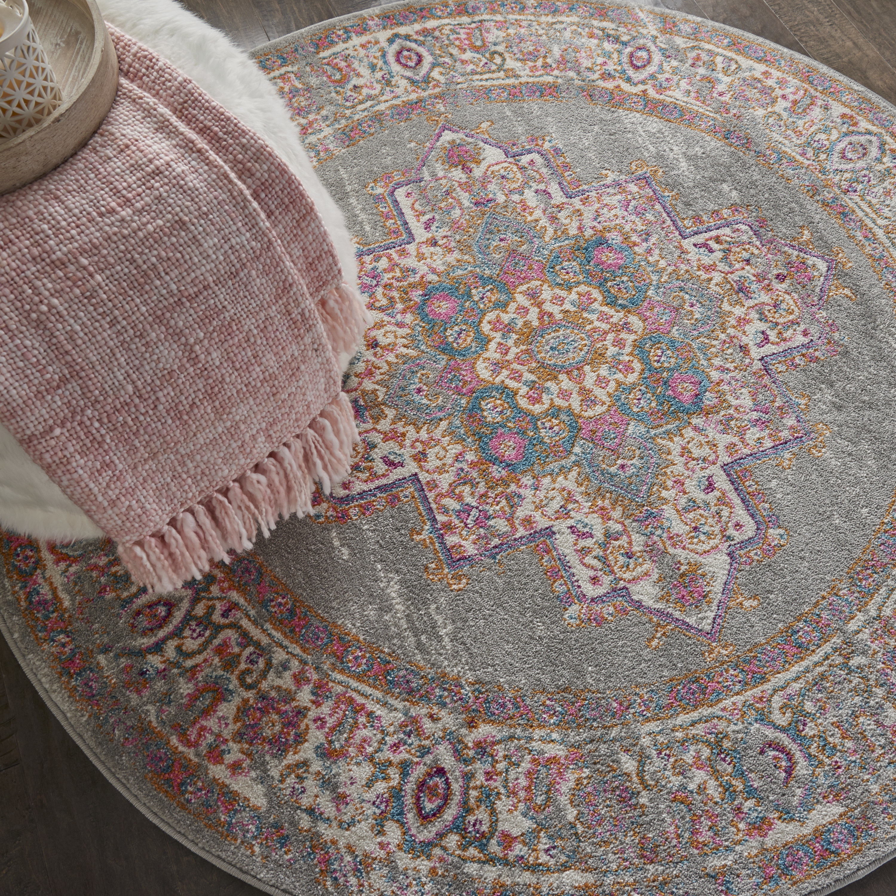 Nourison Passion 5' x Round Grey Bohemian Indoor Rug
