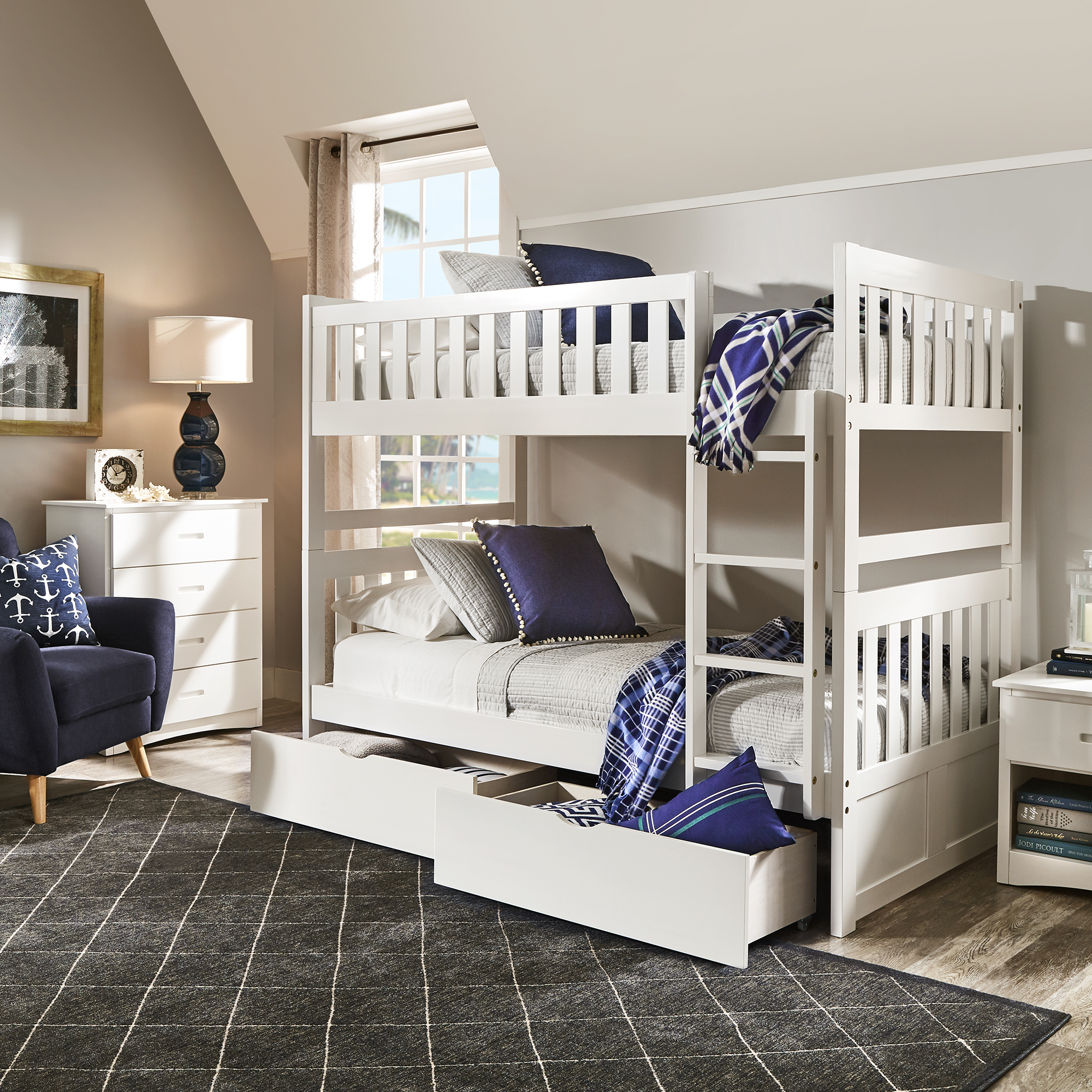 Twin over Twin White Wood Bunk Bed