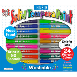 Thin Stix Solid Tempera Paint Set (Classic, Neon, Metallic), Pack of 24