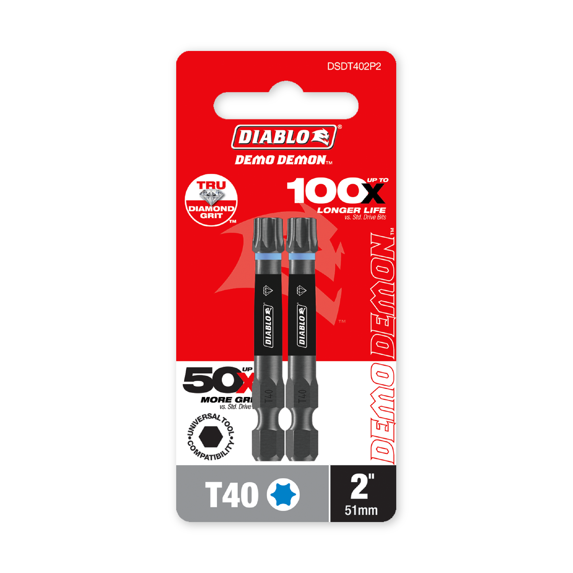 Diablo 2 in. Demon Torx T40 Drive Bit in its retail packaging, ready for the job box or tool bag