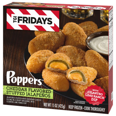 TGI Fridays Frozen Appetizers Cheddar Cheese Jalapeno Poppers with Cilantro Lime Ranch Dip 15 oz Box