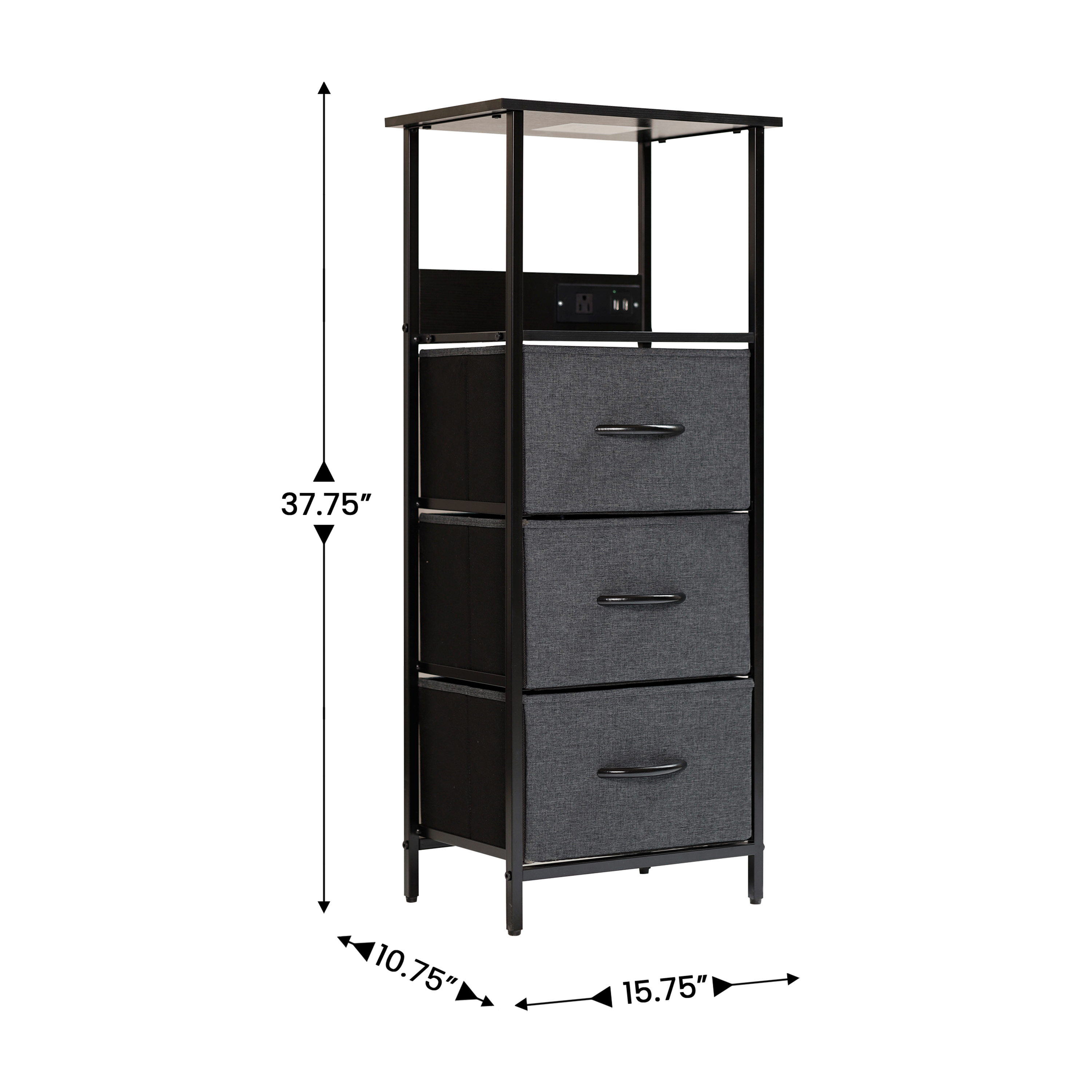 Sodano 3 Drawer Nightstand with Charging Station, 2 USB Ports, 1 Outlet, Blac... - Picture 6 of 25