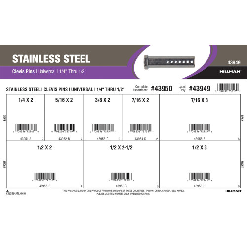 Stainless Steel Universal Clevis Pins Assortment (1/4
