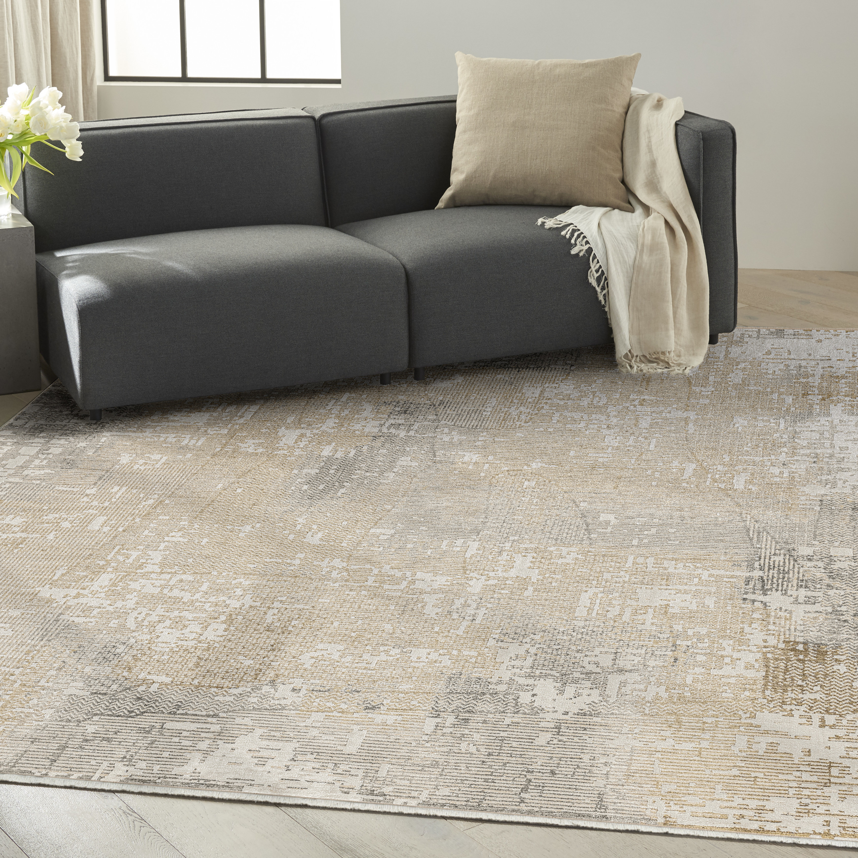 Calvin Klein CK078 Summit 9'10" x 13' Cream Ivory Modern Indoor Rug