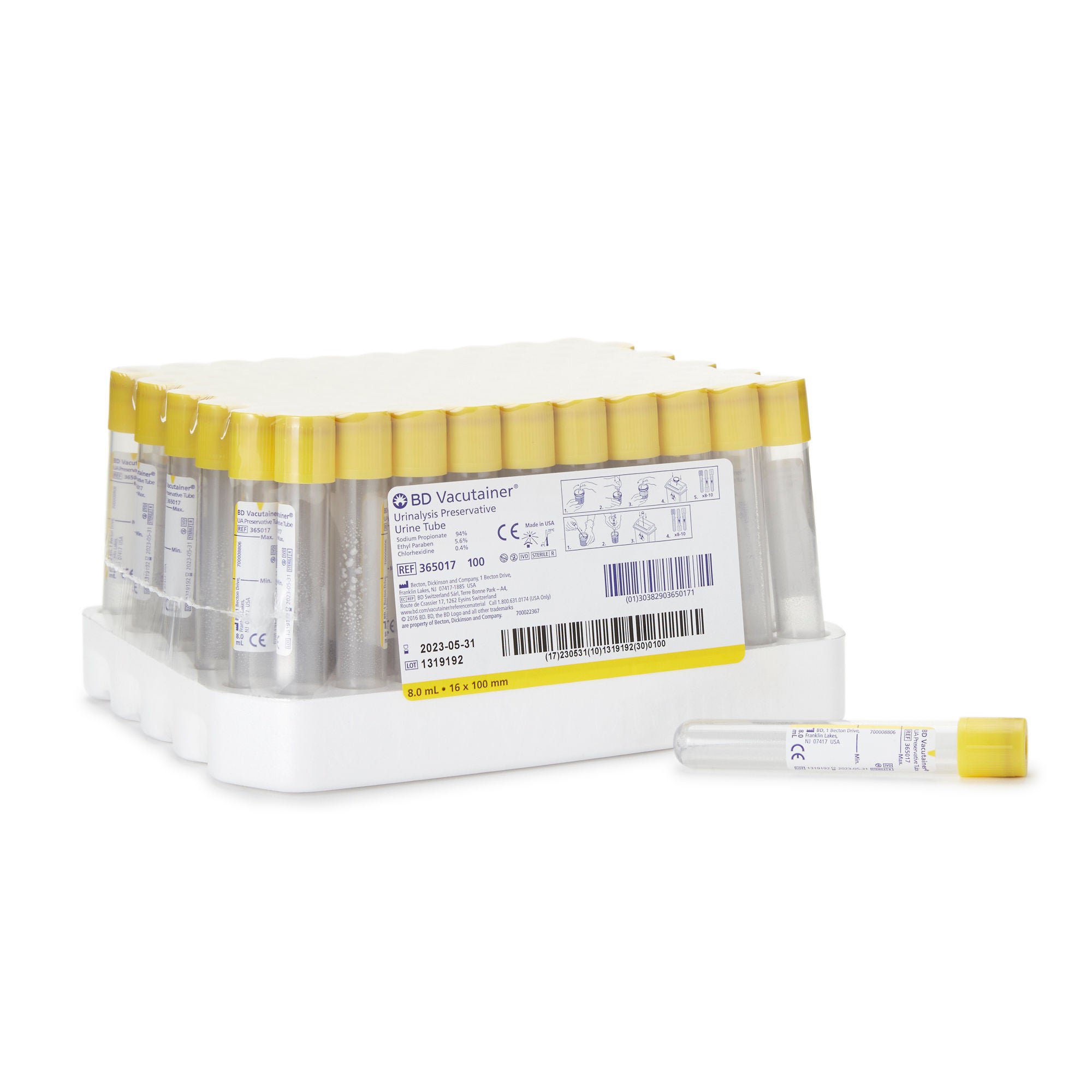 BD TUBE, URINALYSIS 8ML 16X100ML W/YLW TOP (100/PK 10PK/C