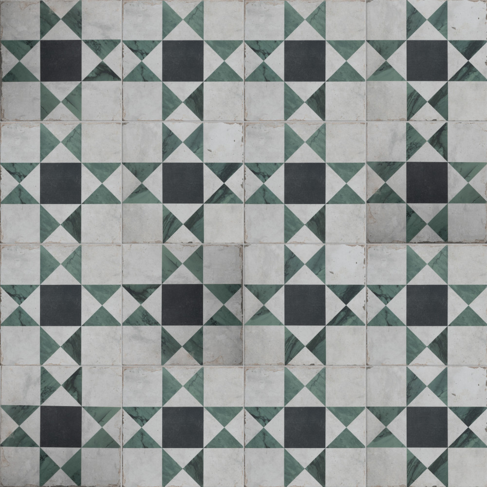 Renaissance Deco Emerald Cross 7.88x7.88 Square Porcelain Floor and Wall Digital Pattern