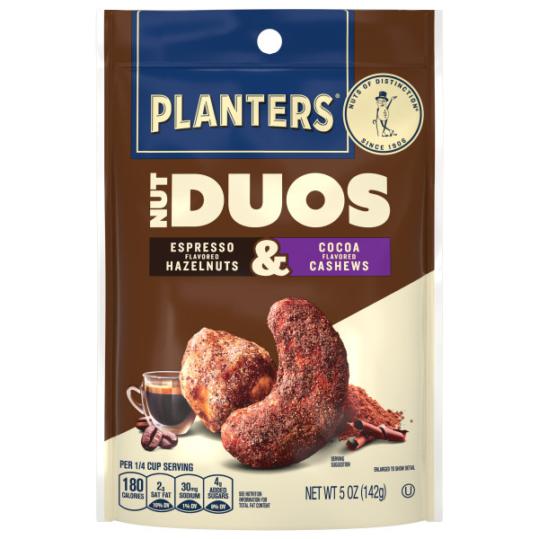 PLANTERS(r) Nut Duos Cocoa Cashews and Espresso Hazelnuts, 12-5oz . C1N1 - Front No Plunge In Package (Hi Res)