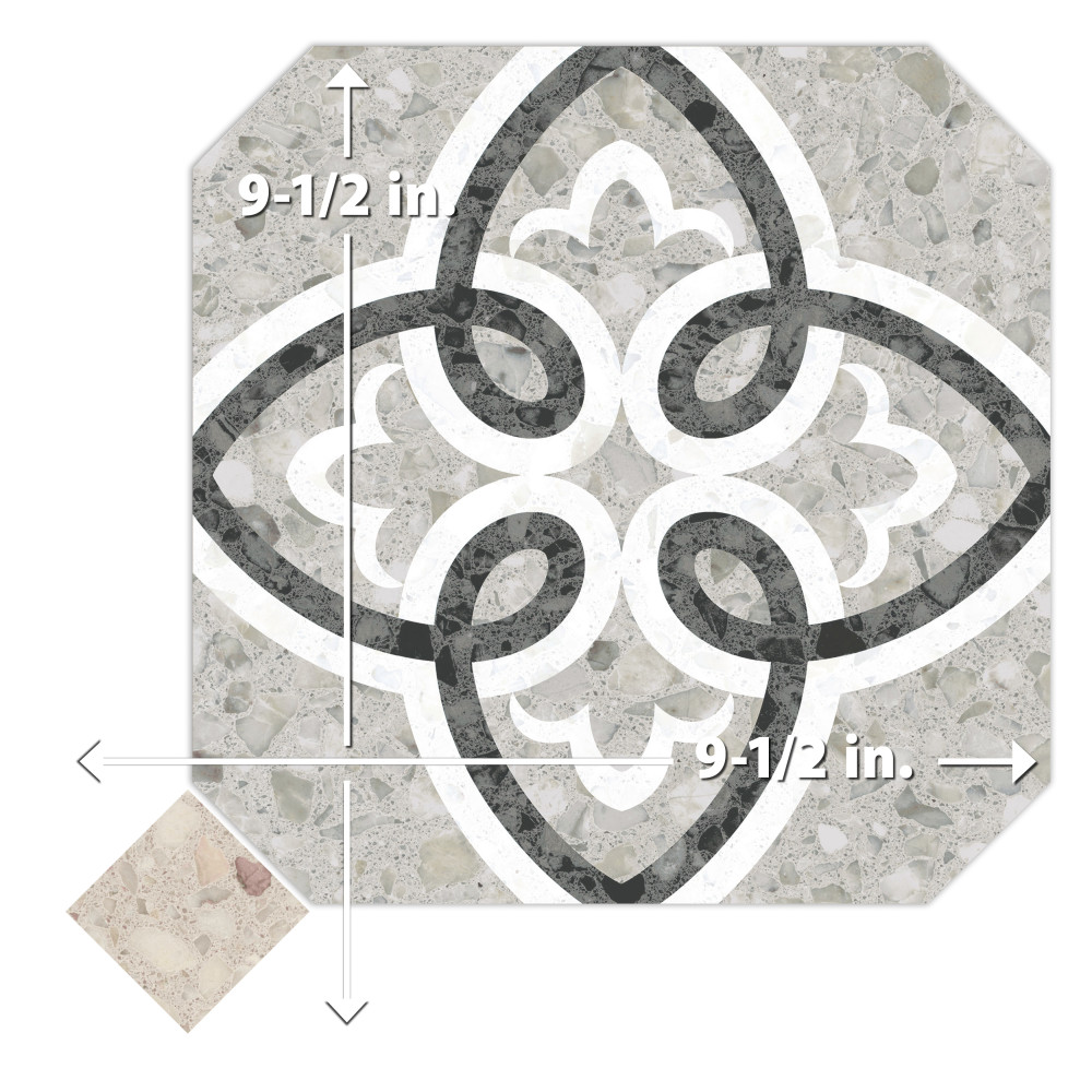 Riviera Octagon Garde Gris with Taco Beige 7-7/8 in. x 7-7/8 in. Porcelain Floor and Wall Tile