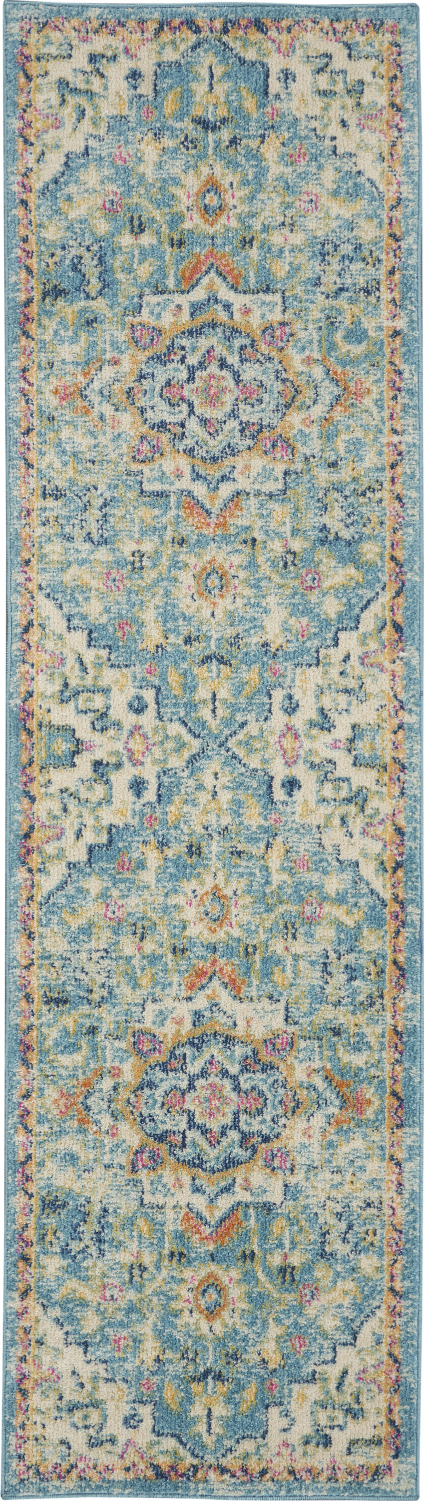 Nourison Passion 1'10" x 6' Ivory Light Blue Bohemian Indoor Rug