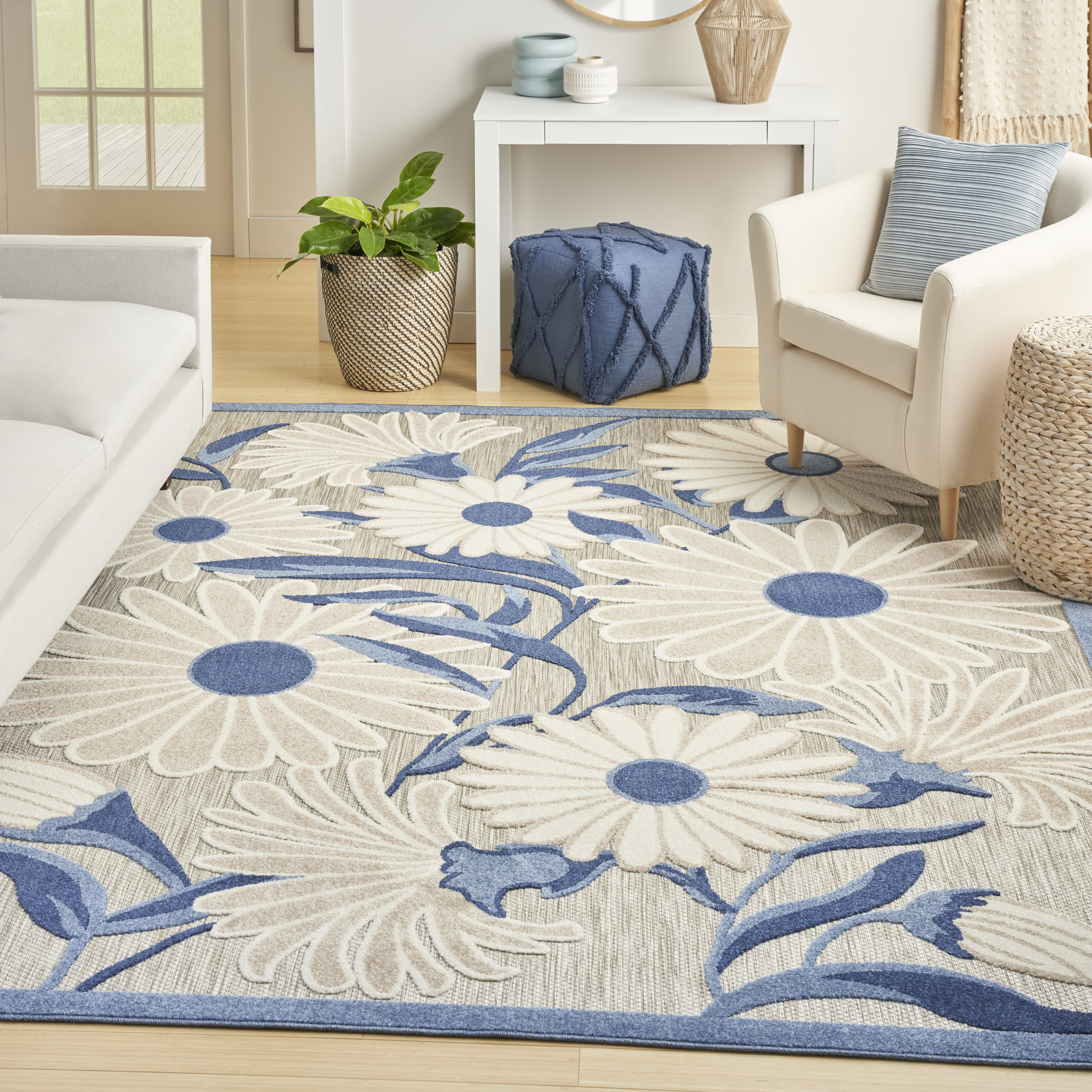 Nourison Aloha 7'10" x 10'6" Blue Grey Contemporary Rug