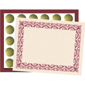 Art Deco Set - Maroon Border Paper, Plain Folders, Gold Seals