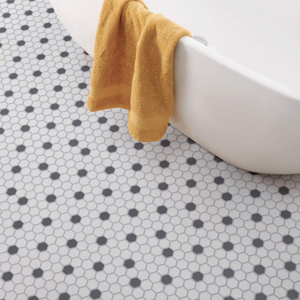 Gotham 1″ Hex White w/ Black Dot 10-1/4 in. x 11-7/8 in. Porcelain Mosaic Tile