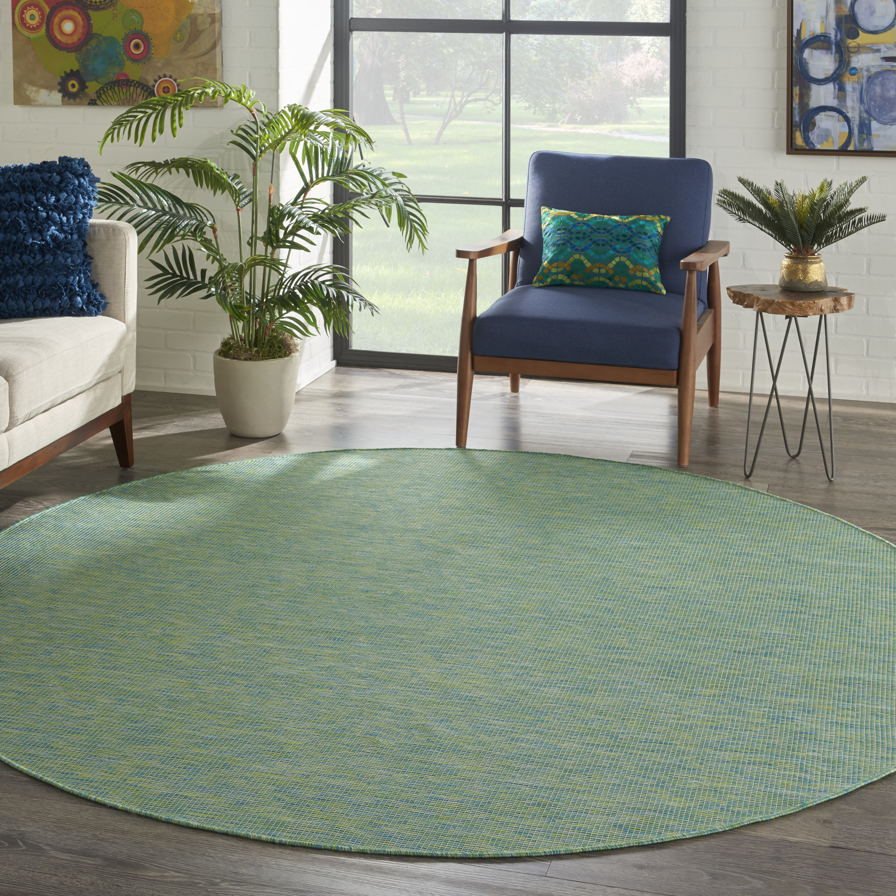 Nourison Positano 8' x Round Blue Green Modern Rug
