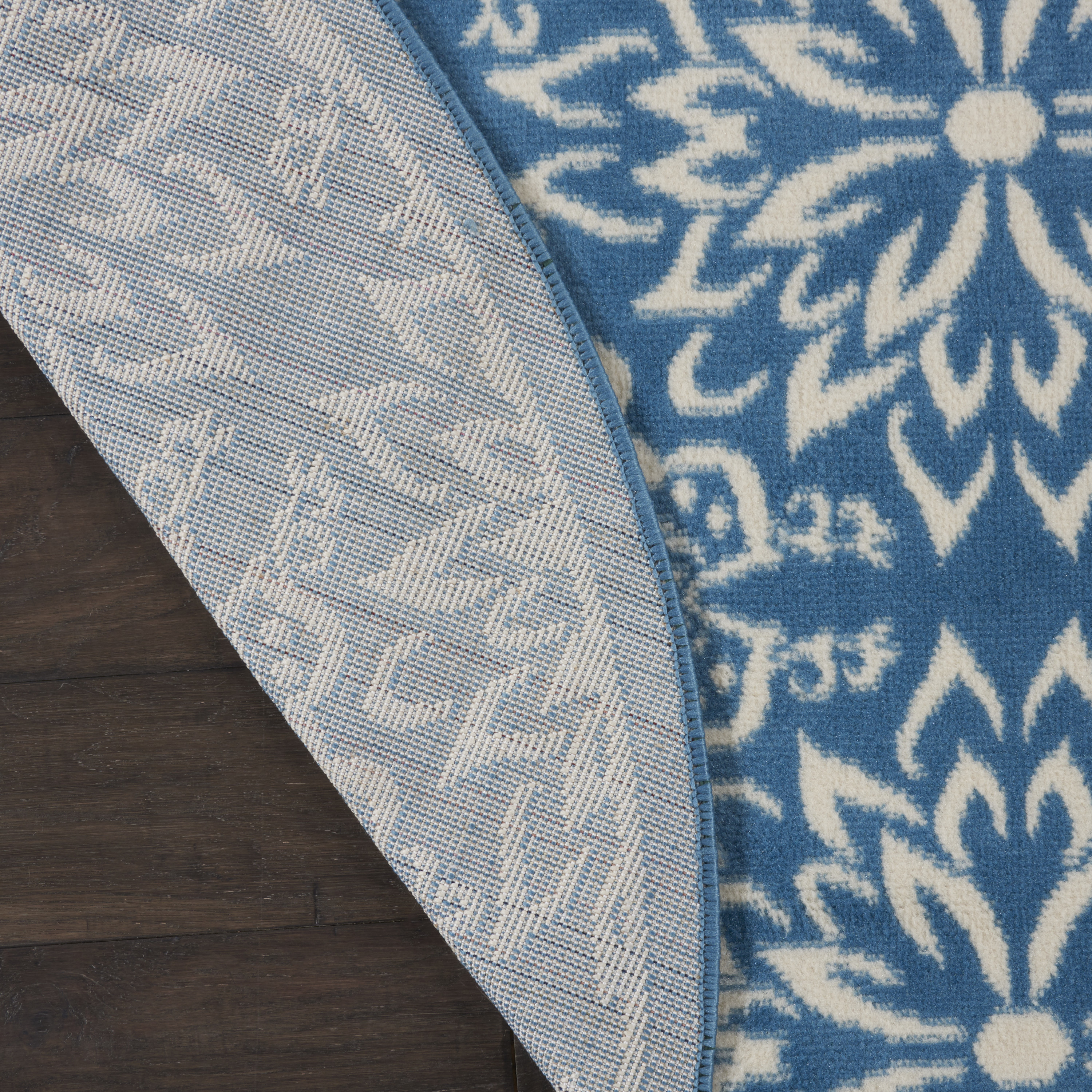 Nourison Jubilant 5'3" x Round Ivory Blue Farmhouse Indoor Rug
