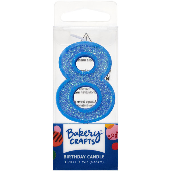 8 Mini Blue Glitter Numeral Candles