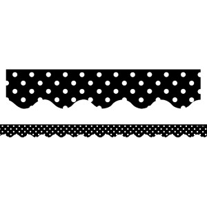Black Polka Dots Scalloped Border Trim, 35 Feet