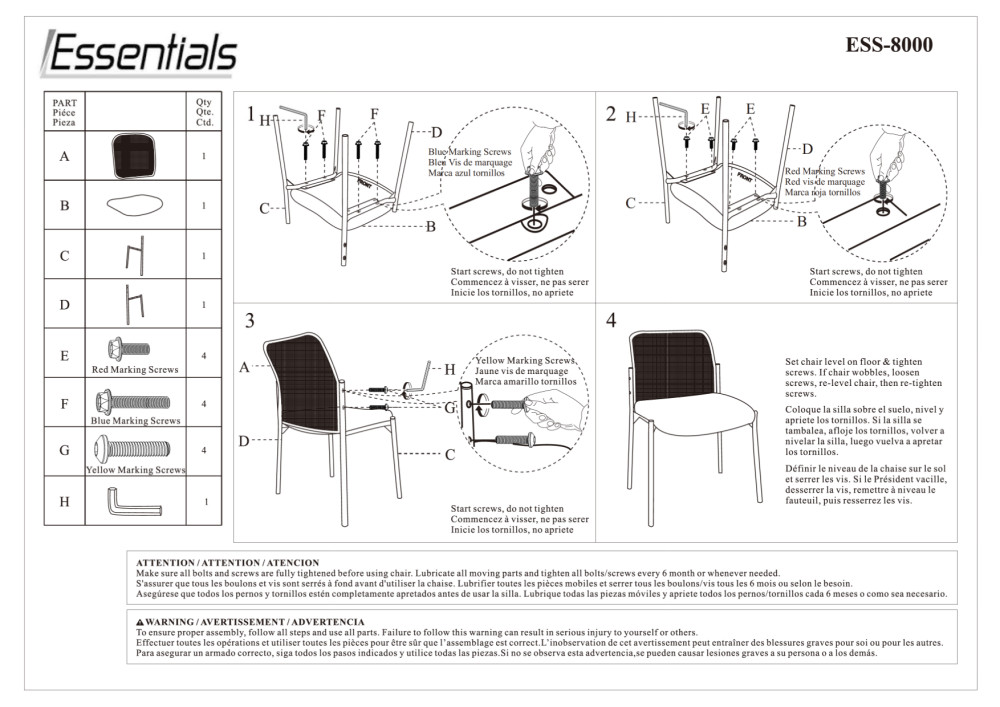 OFM Essentials Collection Mesh Back Upholstered Armless Side Chair, in Black (ESS8000