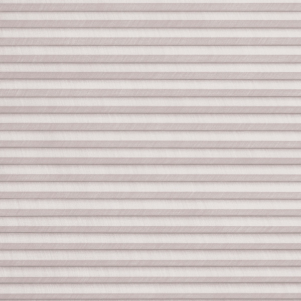 Horizontal pleated cellular blinds, full-width and fully lowered, pale blush textured fabric; closed and filtering soft diffuse light, concealing the window and creating a uniformly lit, neutral interior surface.