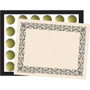 Art Deco Set - Black Border Paper, Plain Folders, Gold Seals