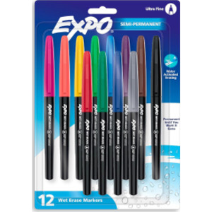 Vis-a-Vis Wet Erase Markers, Ultra Fine Point, Assorted, 12 Count