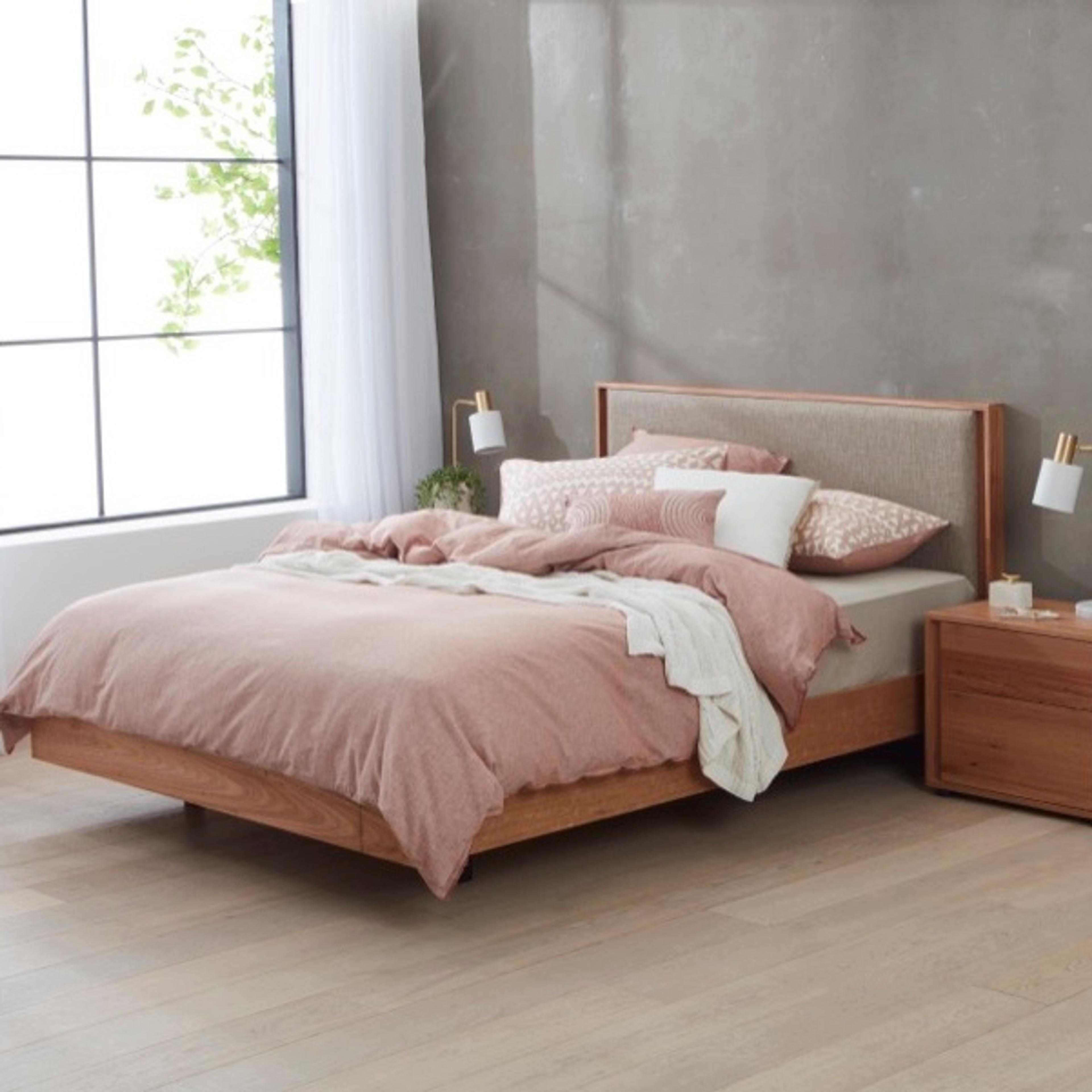 Lifestyle image of the Gap X Bed Frame, W/ Upholstered Headboard, Native-Nixon Sand from Forty Winks