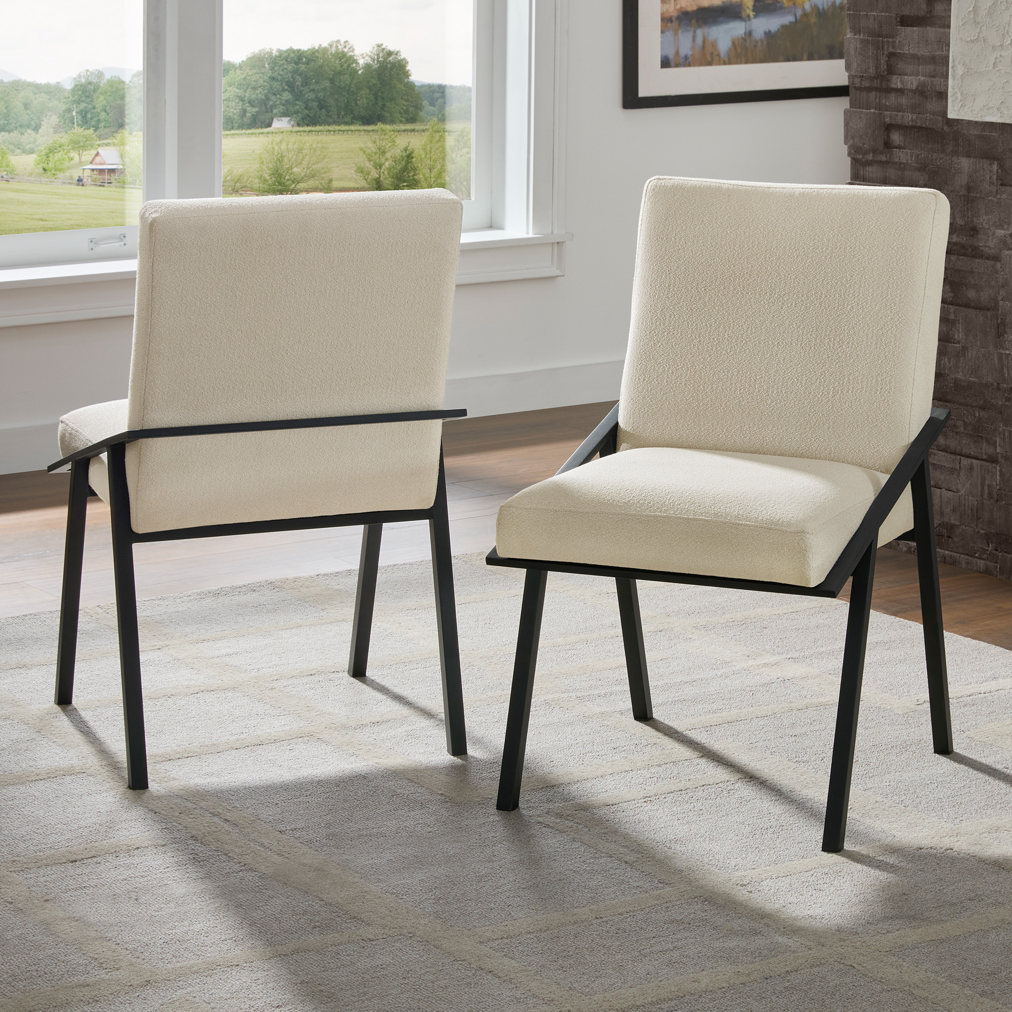 Black Finish Metal Ivory Fabric Dining Chair (Set of 2)