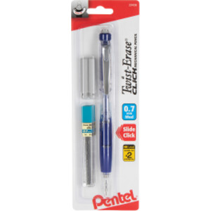 Twist-Erase Click Mechanical Pencil (0.7mm) Clear Barrel, 1-Pack with Lead & 2 Erasers