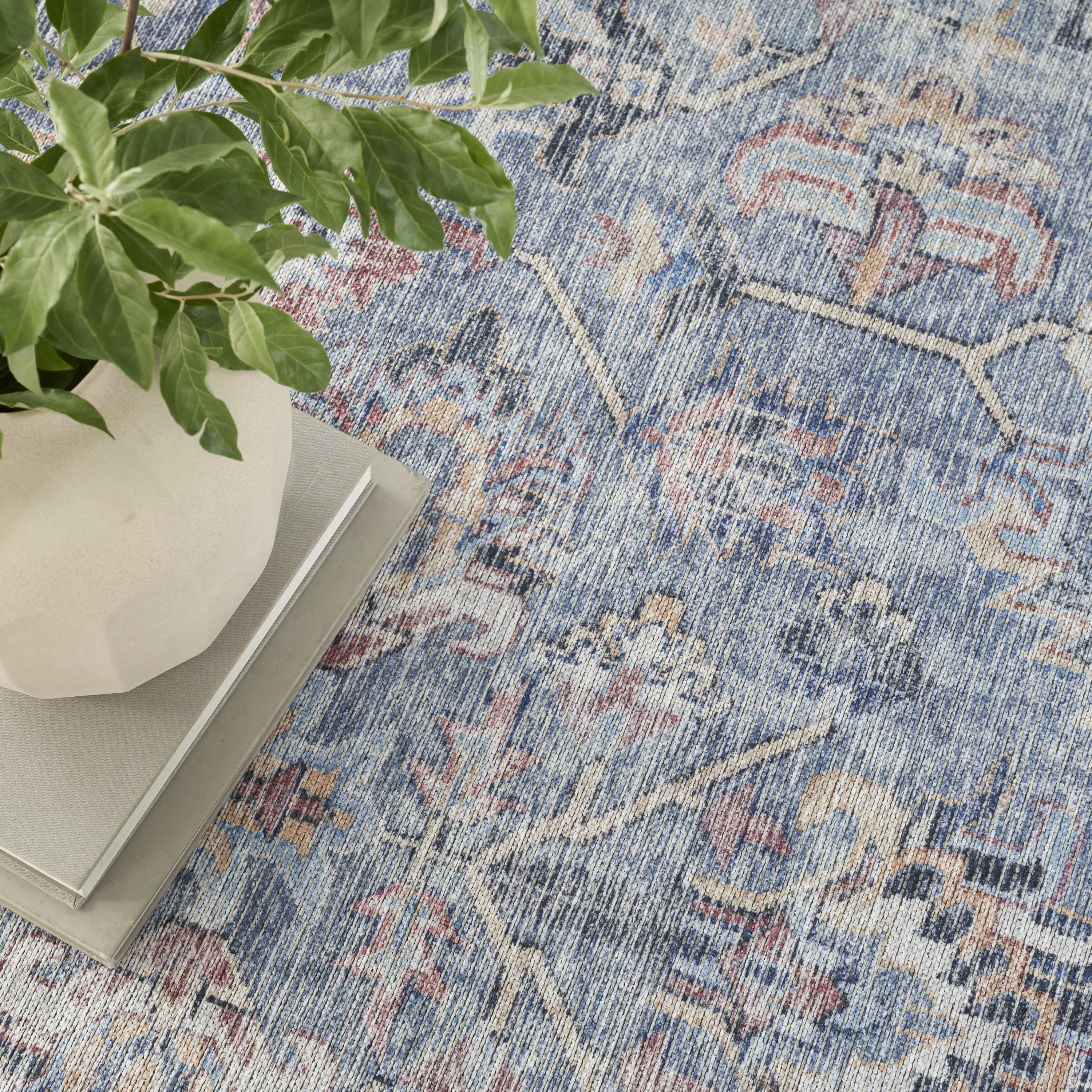 Nourison New Concept Washables 7'10" x 9'10" Light Grey Blue Vintage Indoor Rug