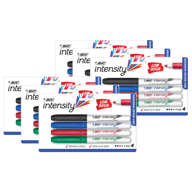 Great Erase® Low Odor Dry Erase Markers, Fine Point, Assorted Colors, 4 Per Pack, 6 Packs
