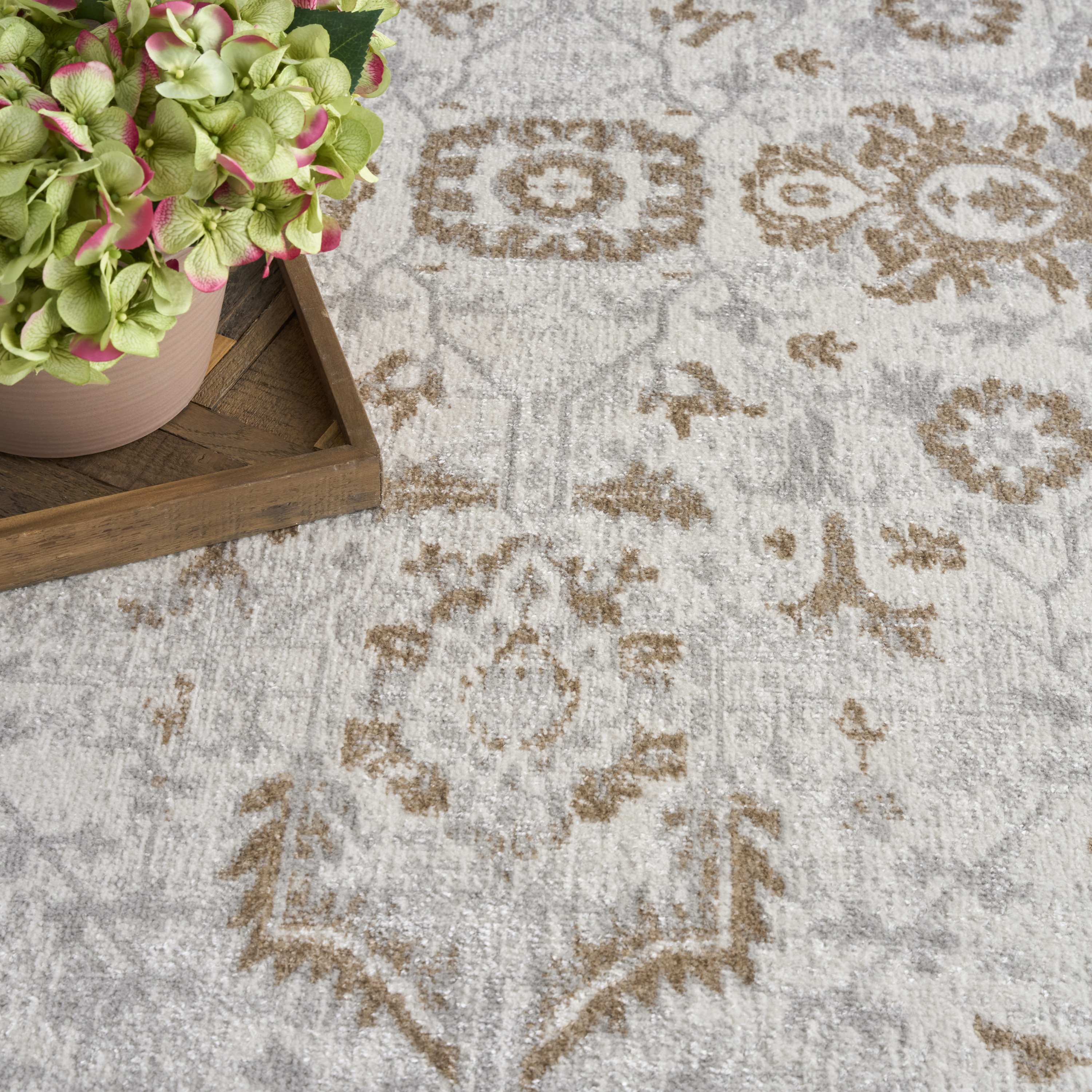 Nourison Astra Machine Washable 4' x 6' Grey Vintage Indoor Rug