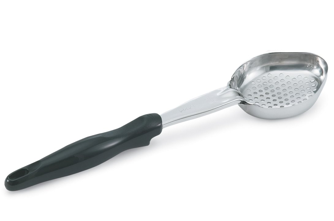 4-ounce one-piece heavy-duty perforated oval Spoodle® utensil with black nylon handle