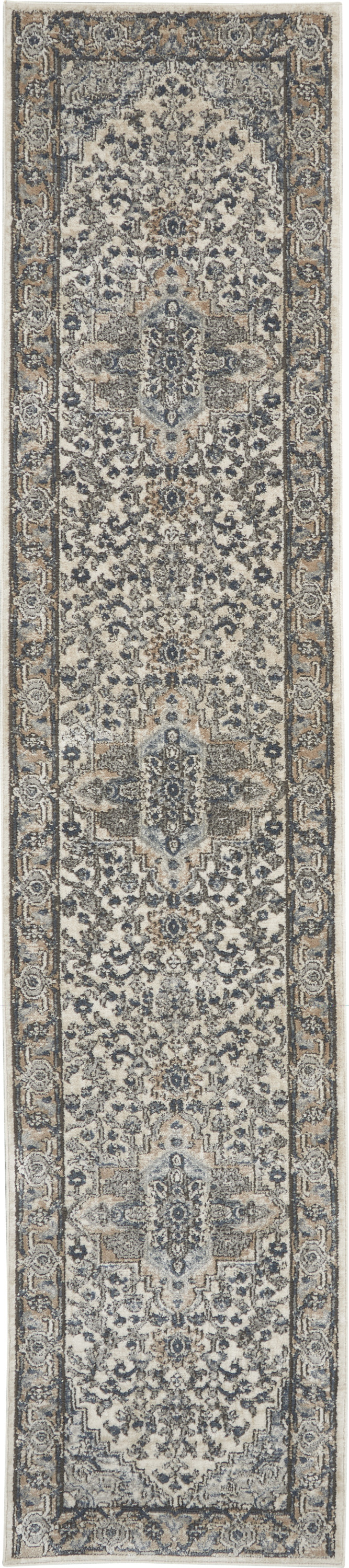Nourison Quarry 2'2" x 6' Ivory Grey Farmhouse Indoor Rug